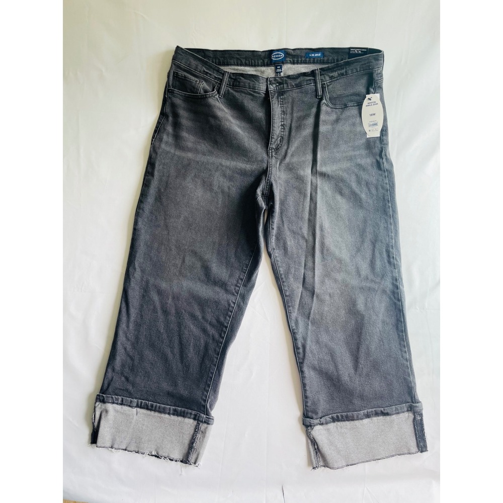 Scoop Benton Straight Ankle Jeans 18W Black Wash High Rise Raw Hem Stretch Denim